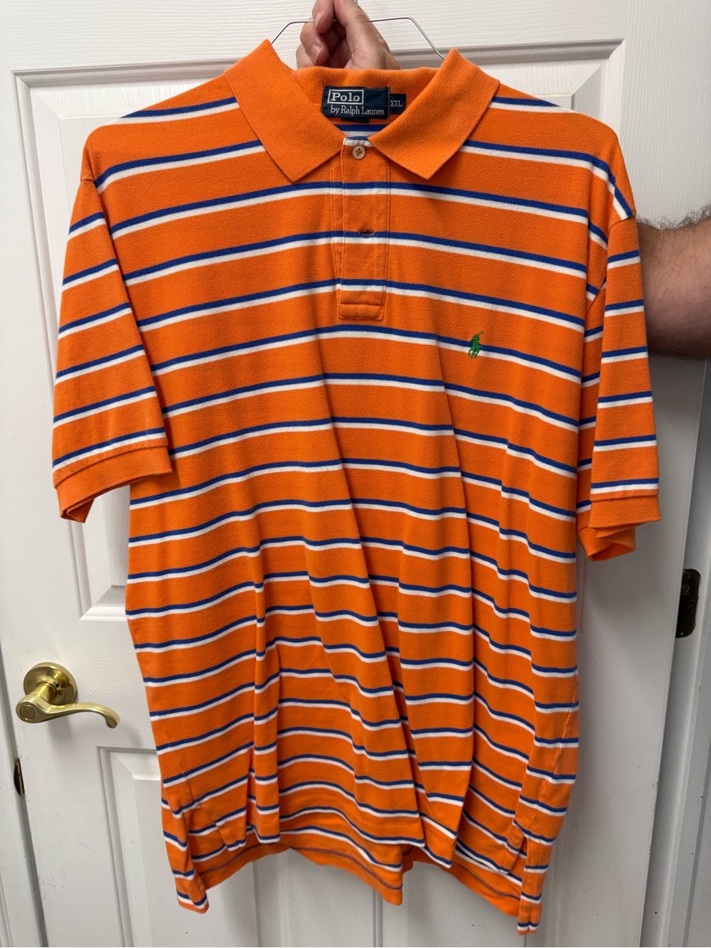 Ralph Lauren Orange Polo with Blue and White Stripes